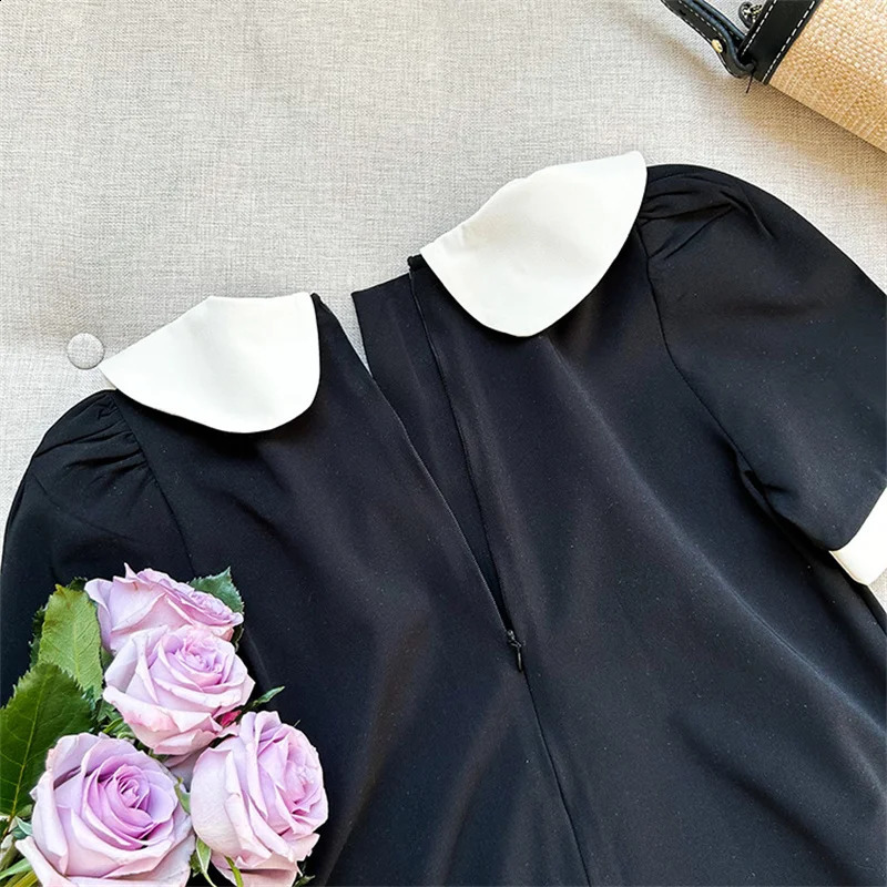 Girls Summer Dresses Children Temperament Princess Gown Teenager Fashion Bow Vestidos Kids Peter Pan Collar Clothing 250114