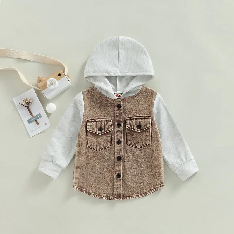 0-4Y Kids Boys Denim Jackets Baby Autumn Clothing Long Sleeve Hooded Button Up Coats Toddler Children Fashion Outerwear 250121