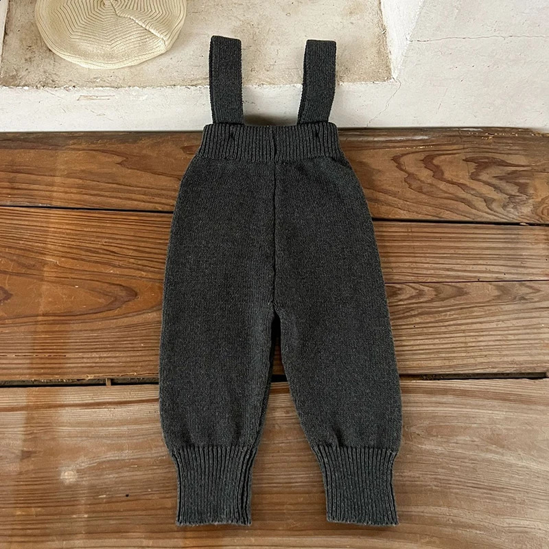 Autumn born Baby Boys Girls Solid Color Knitting Pants Infant Baby Knitted Jumpsuit Overalls Children Trousers 250206