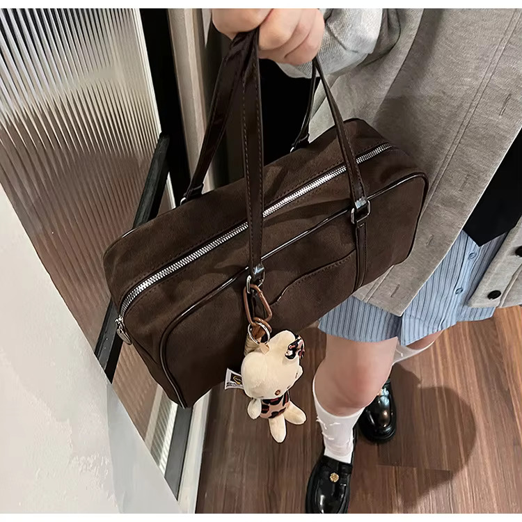Casual Large Capaci Suede Women New Autumn Winter Retro Brown Commuter Shoulder Pillow Bag Purses And Handbags Suede Casual