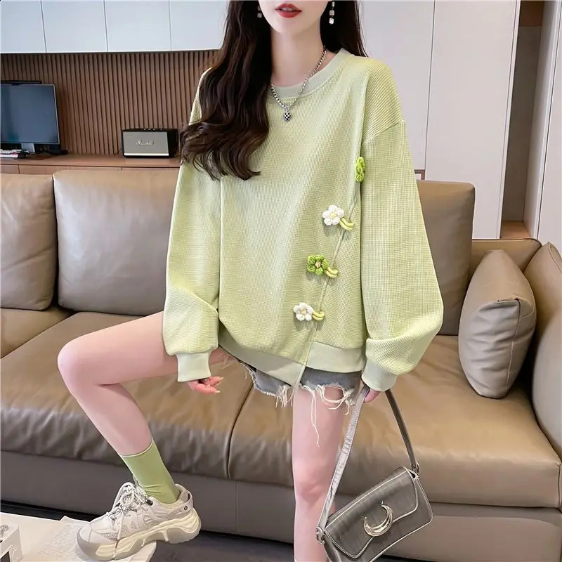 Sense Niche Long Sleeved Versatile Korean Version Loose Plus Size Waffle Hoodie Top for Women 250206