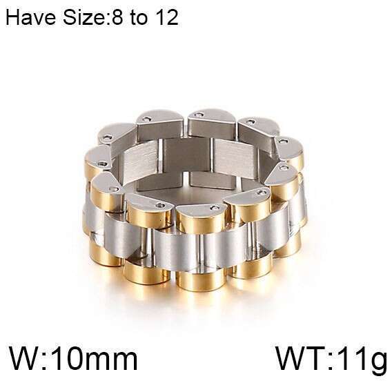 Fashion gold rings men's ring designer watch chain ring hip-hop jewelry stainless steel ring