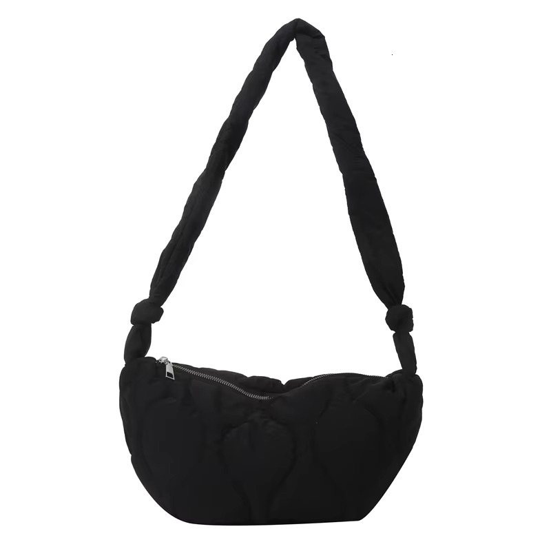 Puffer Shoulder For Women Soft Down Cotton Padded Tote Handbag Purse Quilted Cross Body Solid Color Pillow Shopper Bag Cotton Fabric Gender Neutral