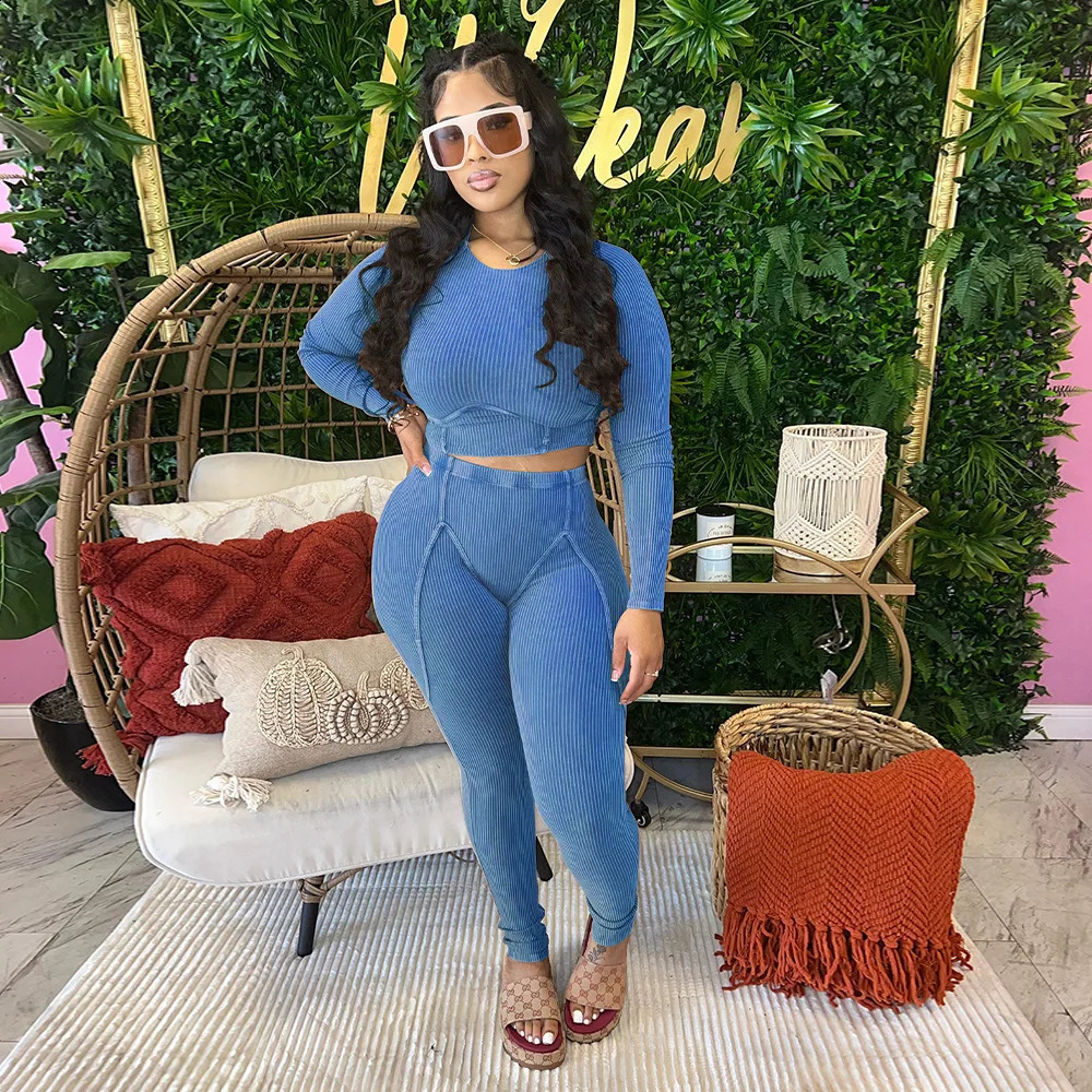 Workout Custom Two Piece Fitness Knit Pant Sets Wholesale Casual Women Ribbed 2 Piece Knit Set Women Clothes 250121