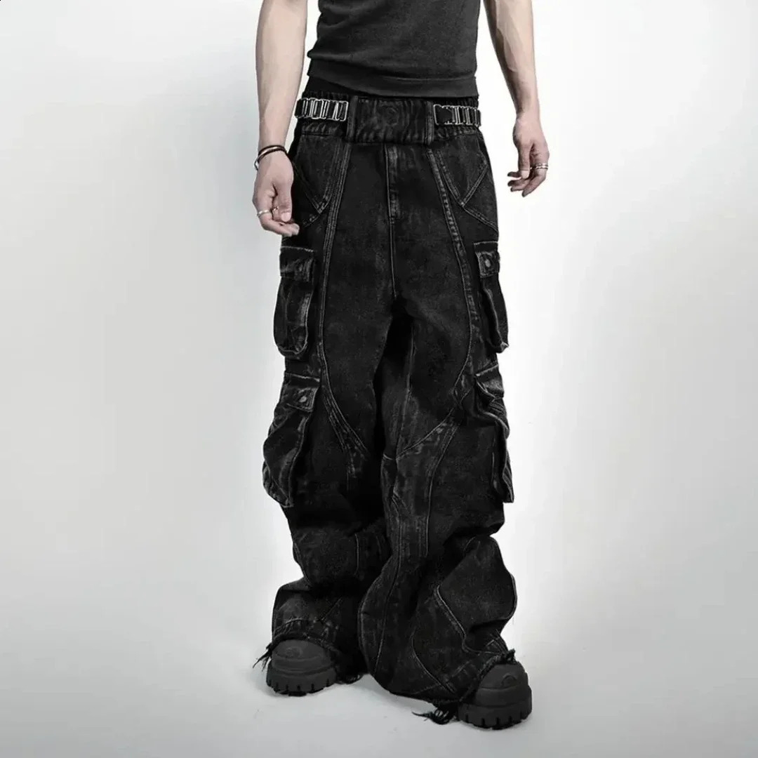Fashionable Street Trend Multi-Pocket Straight Leg Jeans American Retro Multi-pocket Loose JeansHarajuku Hip Hop Y2k Trousers 250206