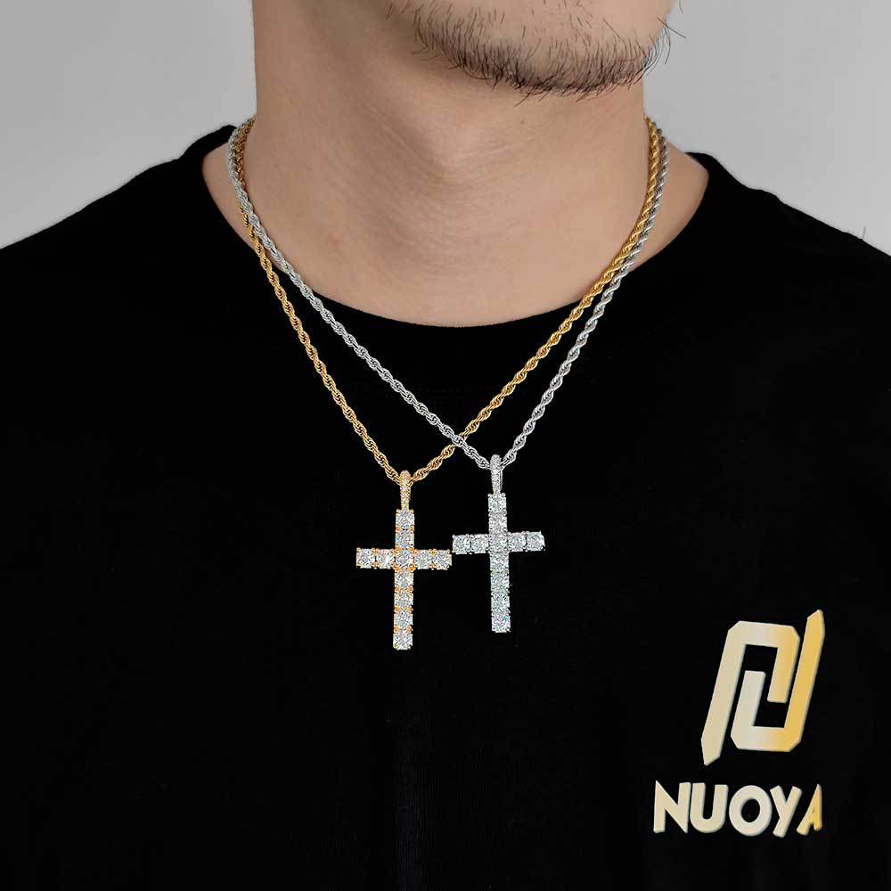 Custom 8mm wide yellow gold plated sterg sier iced out VVS moissanite cross pendant for necklace jewelry