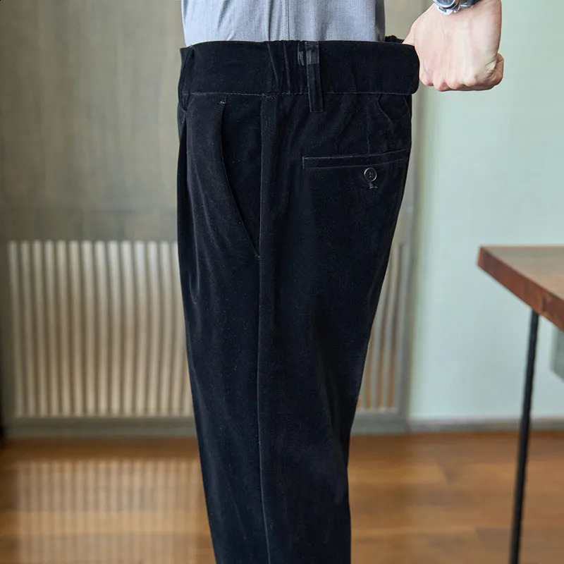 Dress Pants For Men Clothing Autumn Winter Thick Elegant Velvet Man Pants Stretchable Waist Naples Mens Formal Trousers Black 250122