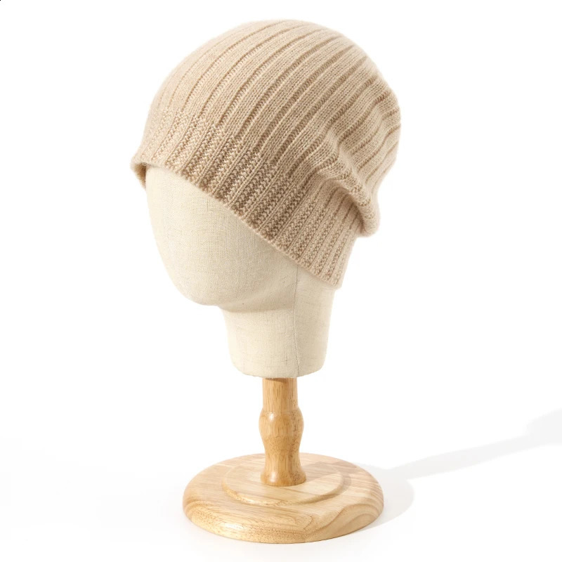 Womens Winte Hat 100% Cashmere Knitted Beanies Pattern Solid Color Warm Soft Cashmere Bonnet Y2k Street Skullies Cap 250120