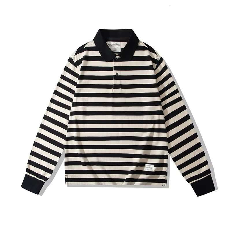 OKONKWO Ameki 230G Thick Heavy Lapel T-Shirt Stripe Long Sleeve Shirt Outdoor Trekking Hiking Climbing Fiess Sports Clothing