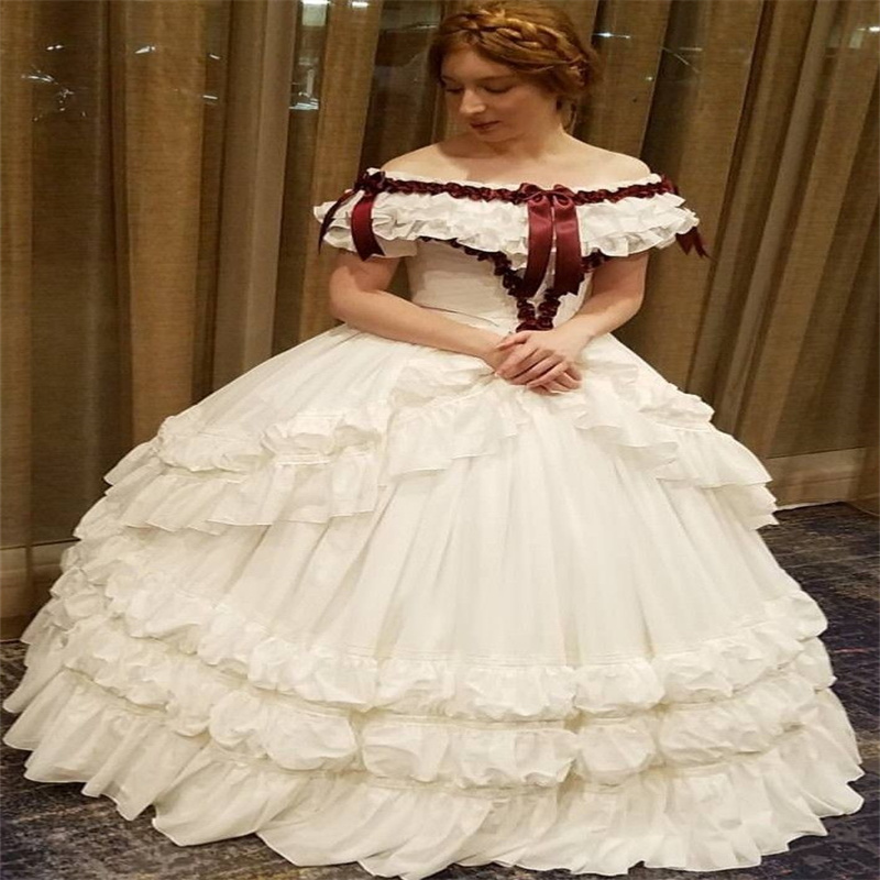Victorian Gothic 1850s Wedding Dresses Medieval Renaissance Ruffles Tiered Celtic Bridal Gown Elf Fantasy Steampunk Vestio De Novias 2025 Bride Robe D
