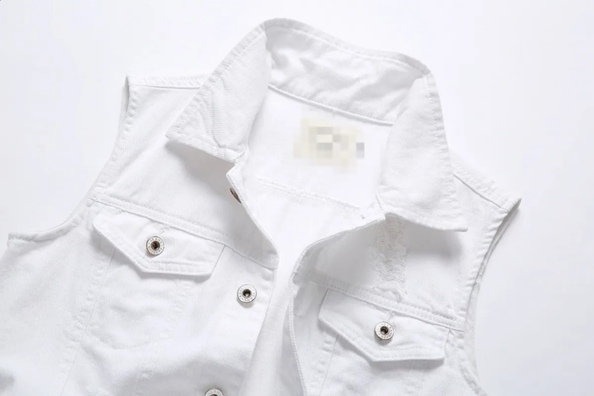 Summer Mens Ripped Denim Vest Male Tank Top Washed Jeans Waistcoat Man Retro Cowboy Hip Hop White Sleeveless Jacket 250206