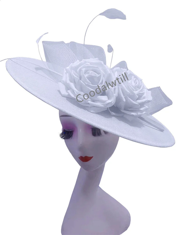 Women Kentucky Ascot Big Fascinator Hats With Flower Church Wedding Chapeau Cap Ladies Ocn Millinery Ladies Femme Elegant 250115bj