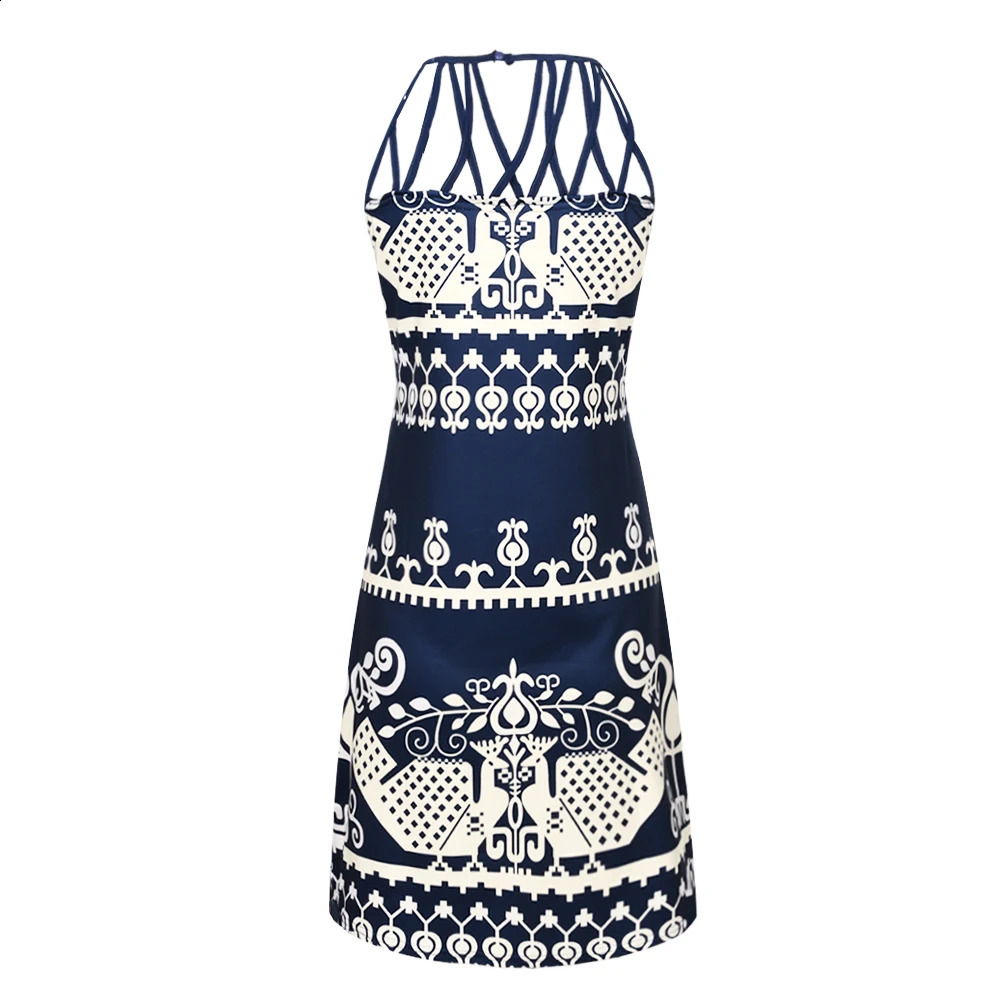 Womens Halter Sleeveless Boho Midi Dress Ladies Summer Holiday Casual Sundress Plus Size Clothing L-3XL 250206