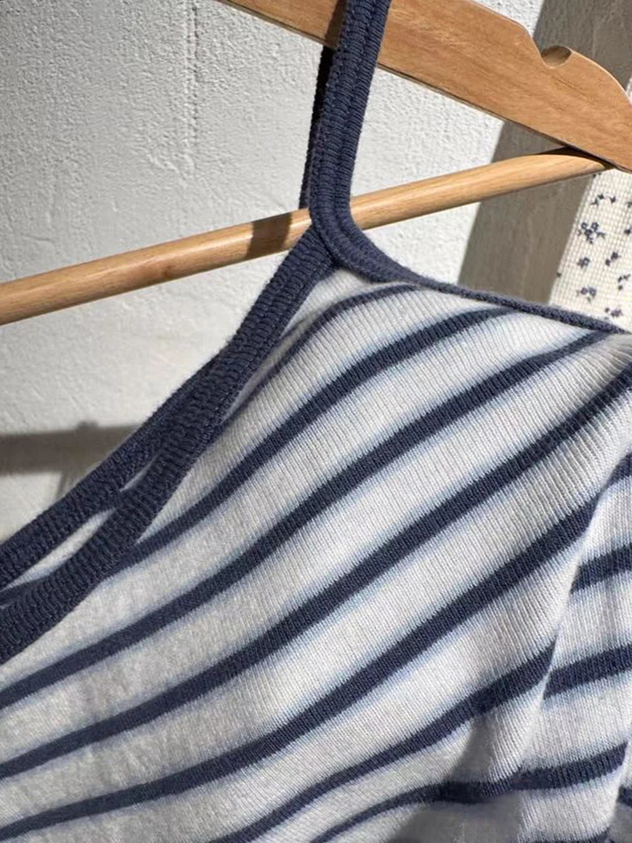 Chic Striped Slim Crop Tops Women Summer Sleeveless Cotton Cropped Camisole American Vintage Fashion Sweet Y2k Tank Top 250206