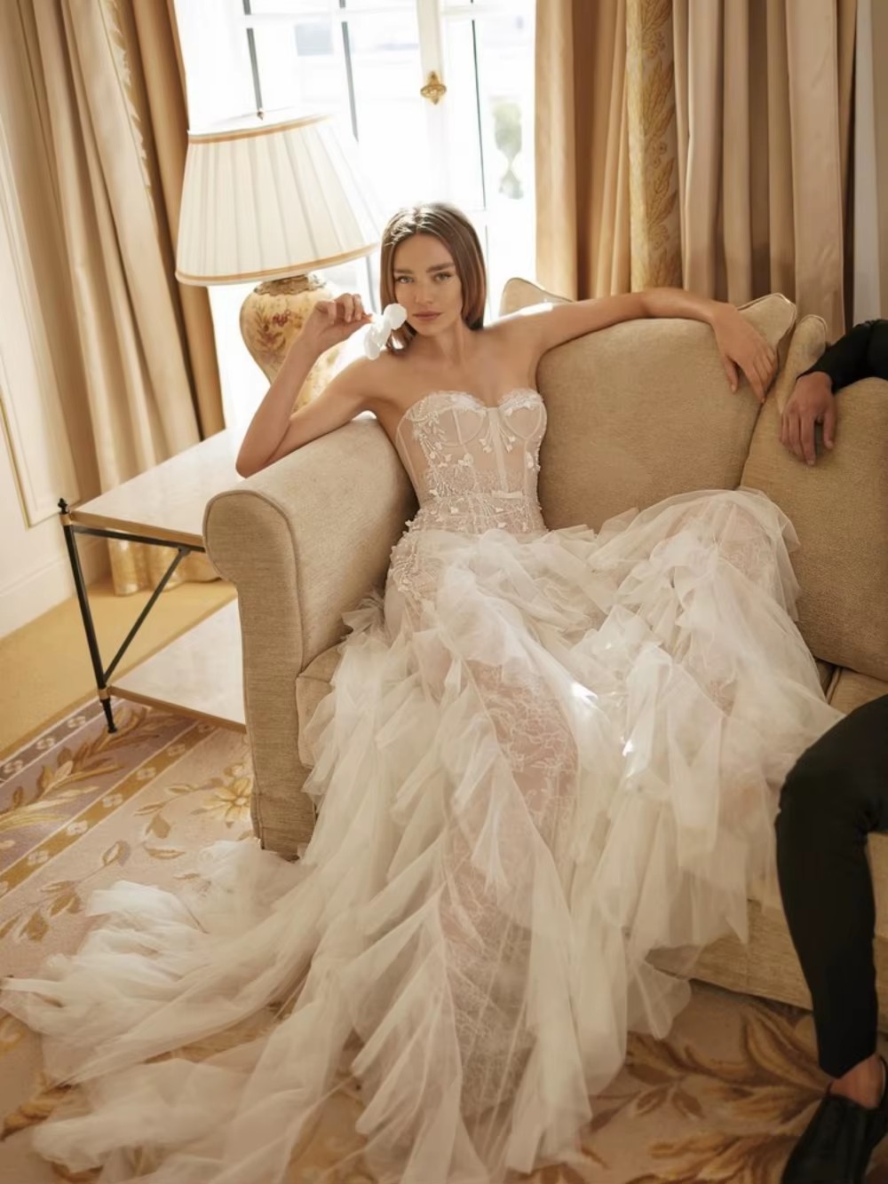 Bridal Dress Appliques Ruffles Sweetheart Neck Sleeveless Wedding Gown Sweep Train - Customize Your 2024 Look