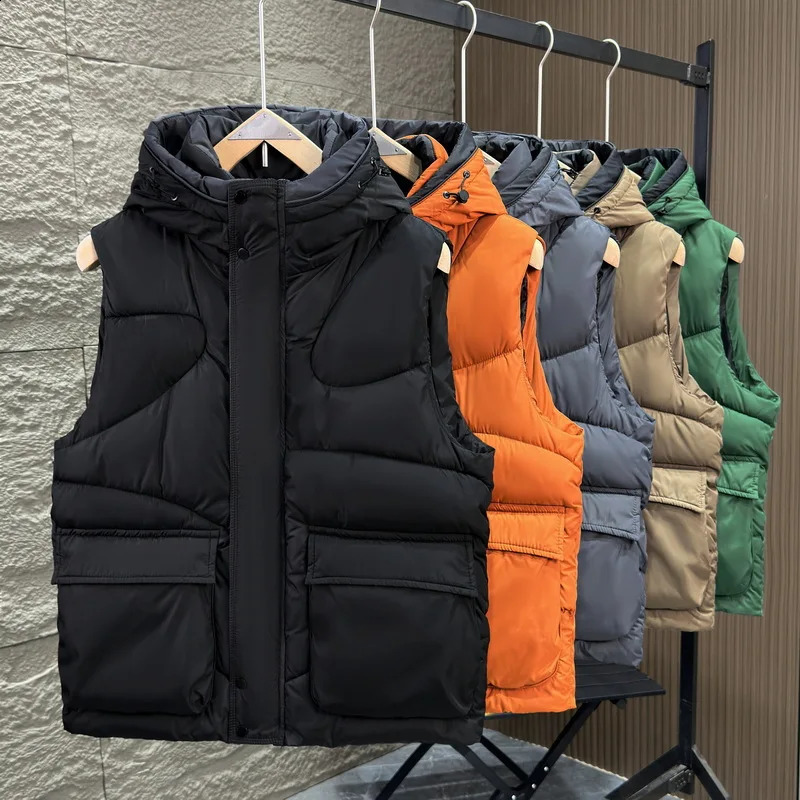 Mens Vest Autumn Warm Sleeveless Jackets Male Winter Casual Waistcoat Vest Plus Size Zipper Pocket Coat Homme Clothing 250206