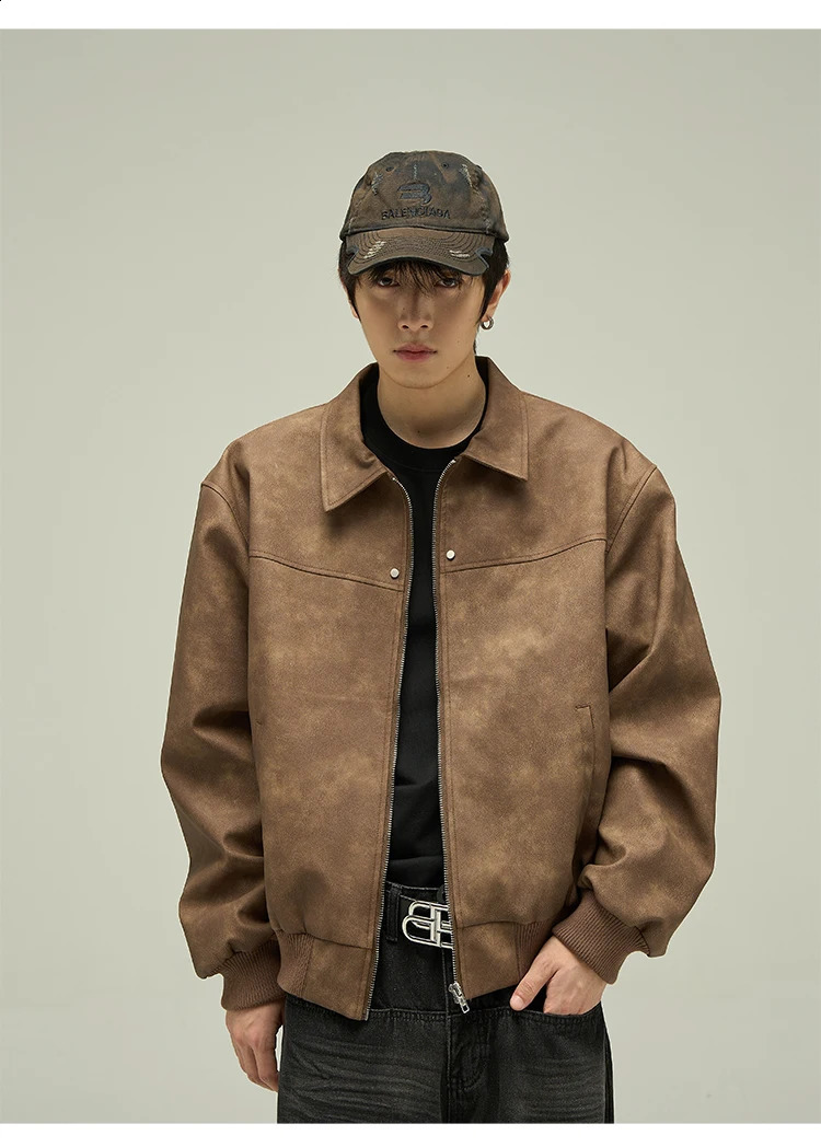 Retro American Jackets Man Street Casual Suede Bomber Coats Autumn Zipper Handsome Outwear Hip Hop Cropped Lapel Jacket y2k 250206