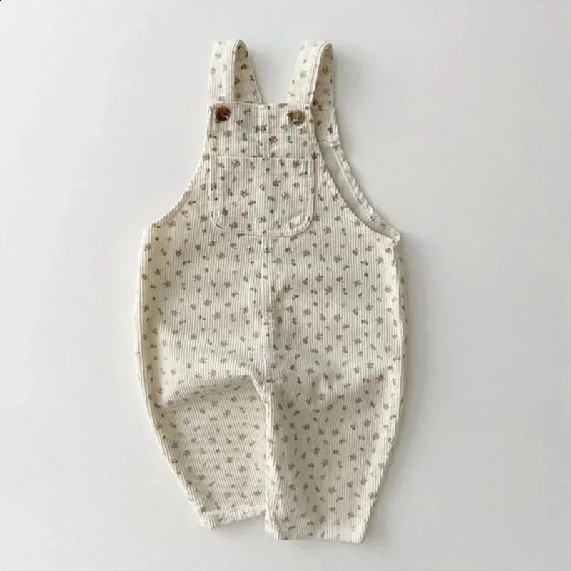 Autumn Baby Boy Solid Casual Overalls Girls Children Floral Suspenders Jumpsuit Kid Loose Cotton Denim Pants Infant Trouser 250206
