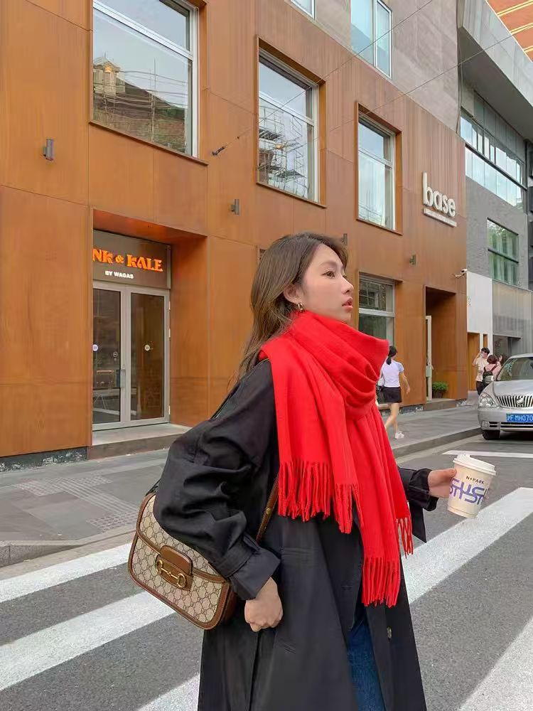 T138 new solid color scarf female Korean thick shawl dual-purpose winter thick cashmere neck scarf student