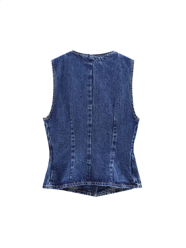 Autumn and Winter Arrivals Casual All-match Round Neck Sleeveless Blue Slim Waist Denim Vest 250206