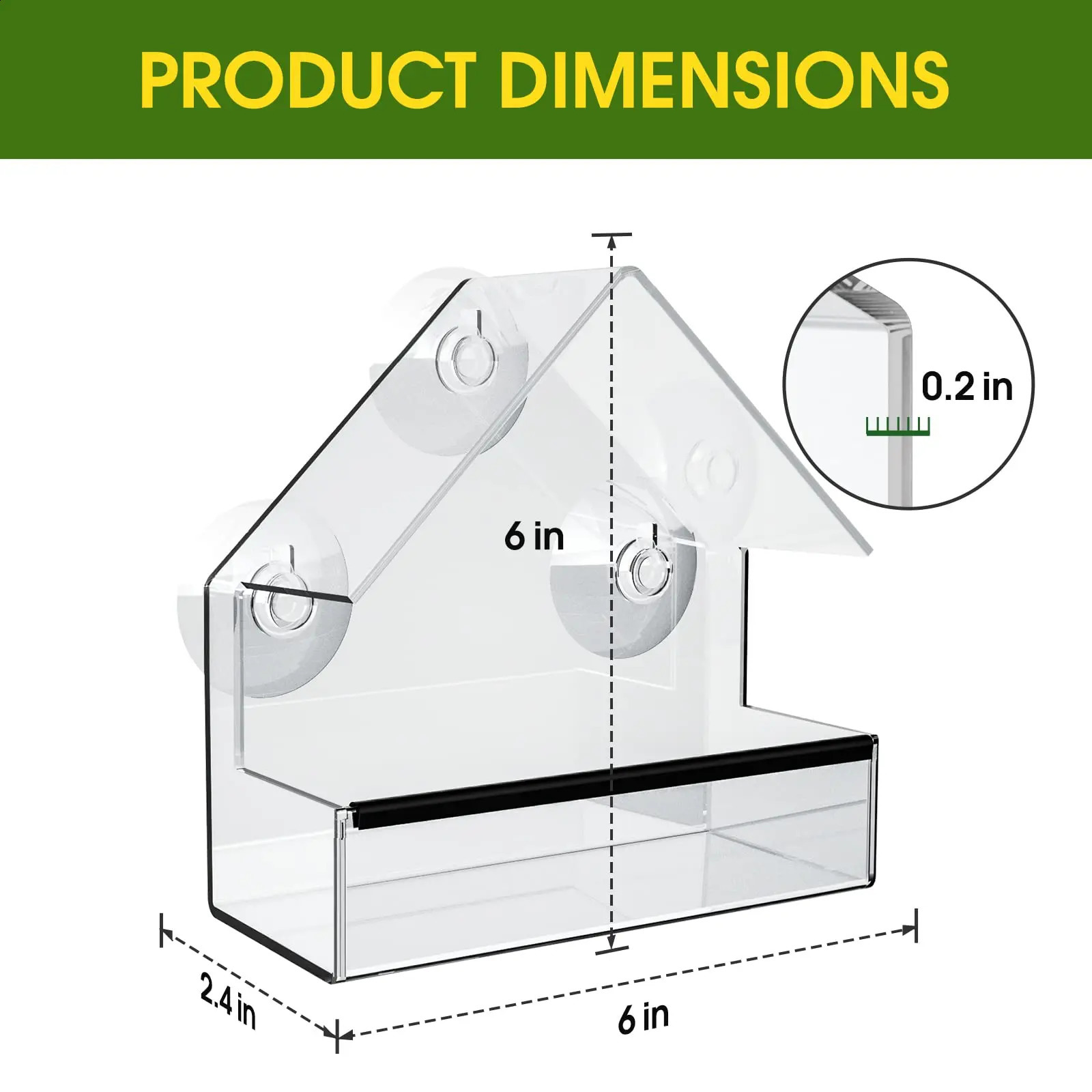 2 Pack Samll Window Bird Feeder Clear Window Bird Feeders with Strong Suction Cups Bird House for Outside Wild Birds 250121