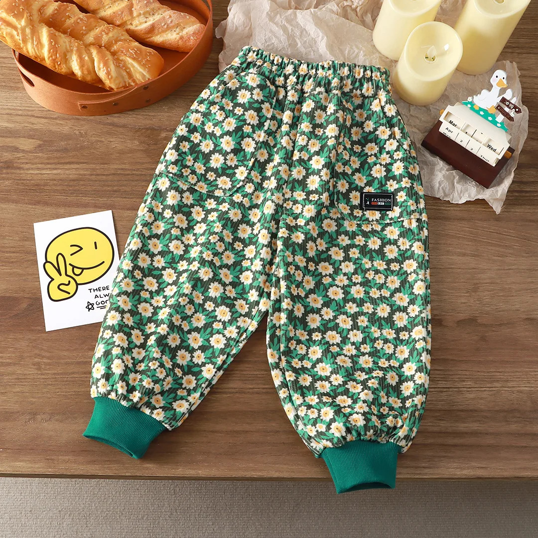 Spring Autumn Kids Girls Pants Cotton Floral Printed Loose Elastic Waist Toddler Trousers Children 250117