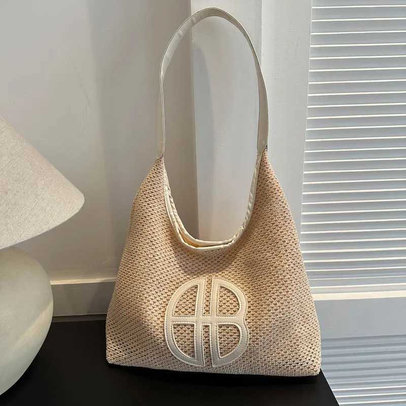 Fi Trend Str Bag Large Capacity Woven Beach Wens Shoder Bags Casual Handbags Underarm Daily Shopping Bag Totes Y250205