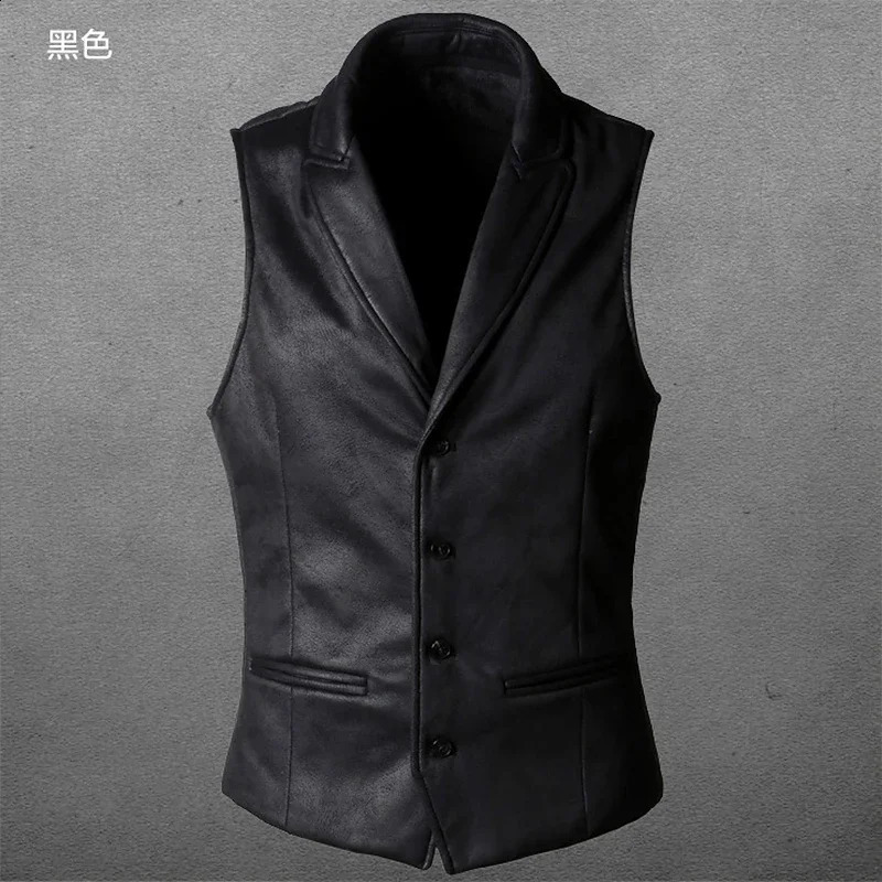 Retro Suede Vest Men Vintage Style Slim Fit Autumn Winter Mens Sleeveless Jacket V Neck Warm Waistcoat 250206
