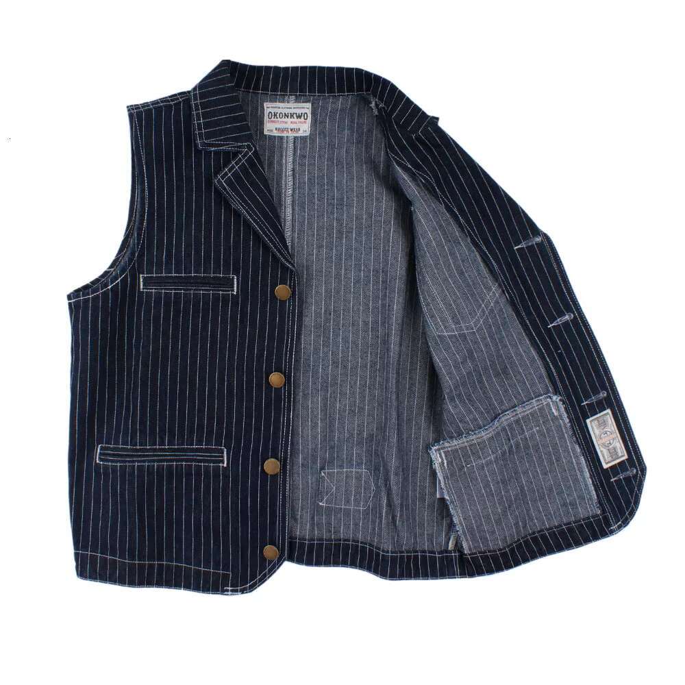 Men's Striped Denim Vest Suit Hunting Waistcoat Outdoor Trekking Hiking Sport Lapel Locomotive Multi Pocket Spring, Winter, New