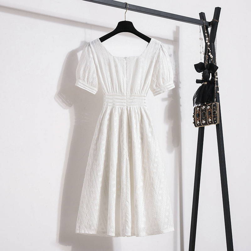 V2220 Women's summer 2023 new style temperament slim French fairy super fairy forest summer square collar skirt
