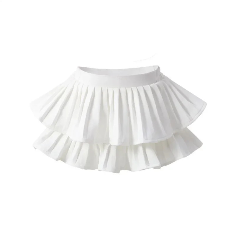 Girls Skirt White Pleated Layered Skirt School Child Black Pink All-match Tutu Casual Infant Kids Mini Short Skirt 3 To 16 Years 250206