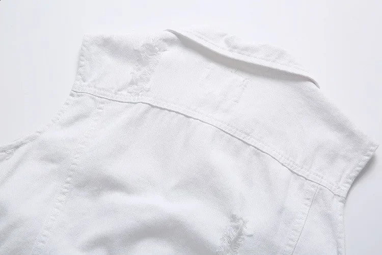Mens White Denim Vest Teenagers Cultivate Ones Morality Leisure Hole Collar Vest 250206