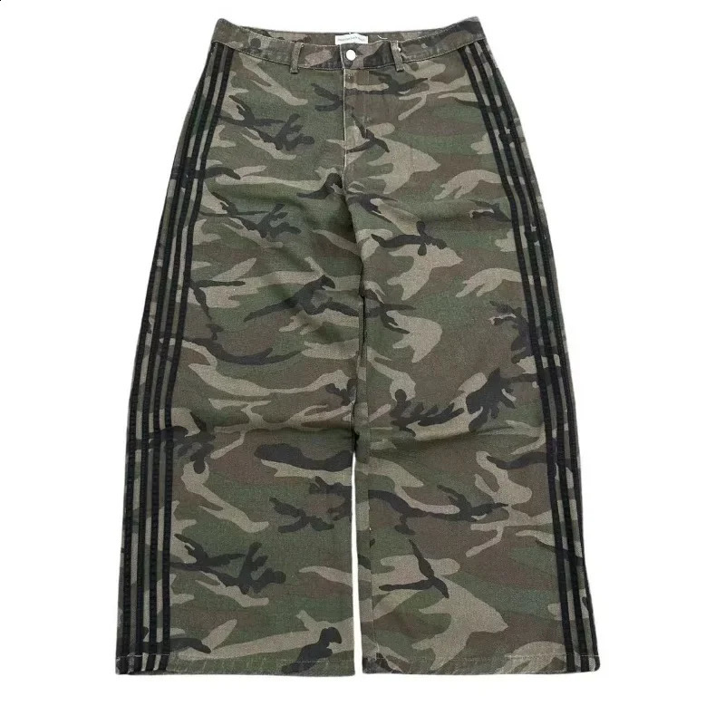 Gothic Fashion Camouflage Jeans Mens Y2k Pants Harajuku Retro Street Work Pants Loose Striped Wide Leg Pants 250206