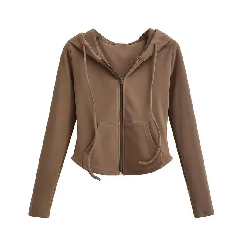 Xpqbb Vintage Zip Up Cropped Hoodies Women Solid Color Y2K Long Sleeve Hooded Jacket Woman Korean Style Slim Streetwear Hoody 250206