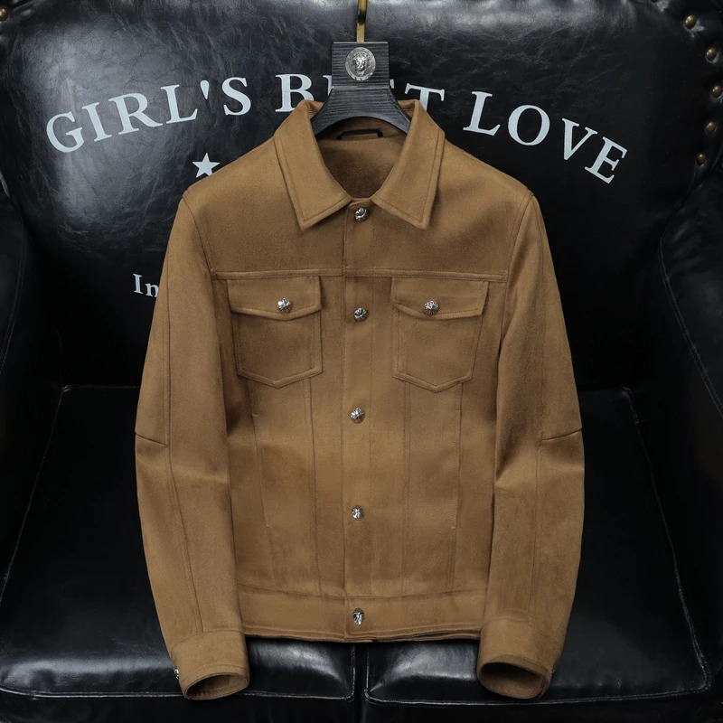 High Quality Suede Jackets Men Spring Casual Business Jacket Lapel Windbreaker Social Streetwear Coats Men Clothing 250206