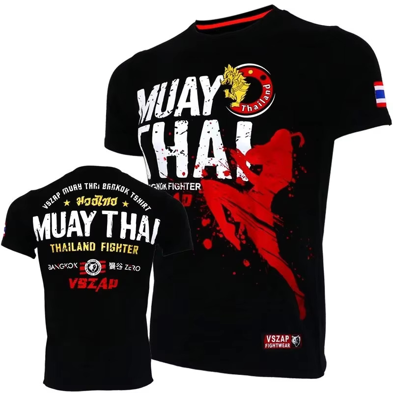 Fashion Muay Thai Tee Running Fitness Sport T-shirt For Men Outdoor Boxing Wrestling Tracksuits Summer Mens Clothing Sweatshirt
