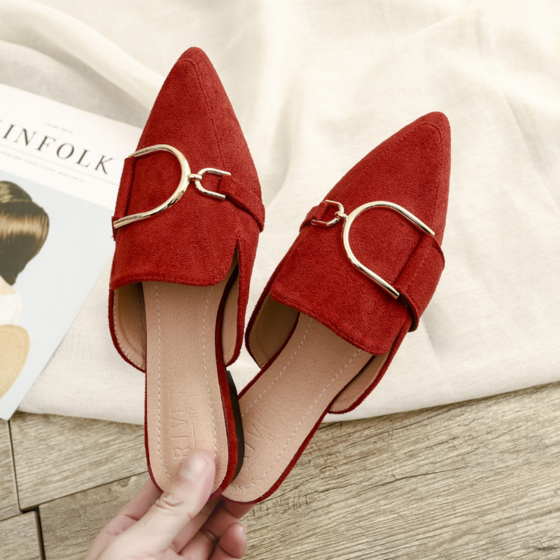 2025 summer new fashion all-match pointy slippers female Baotou outdoor flat slippers leisure large size 32-42