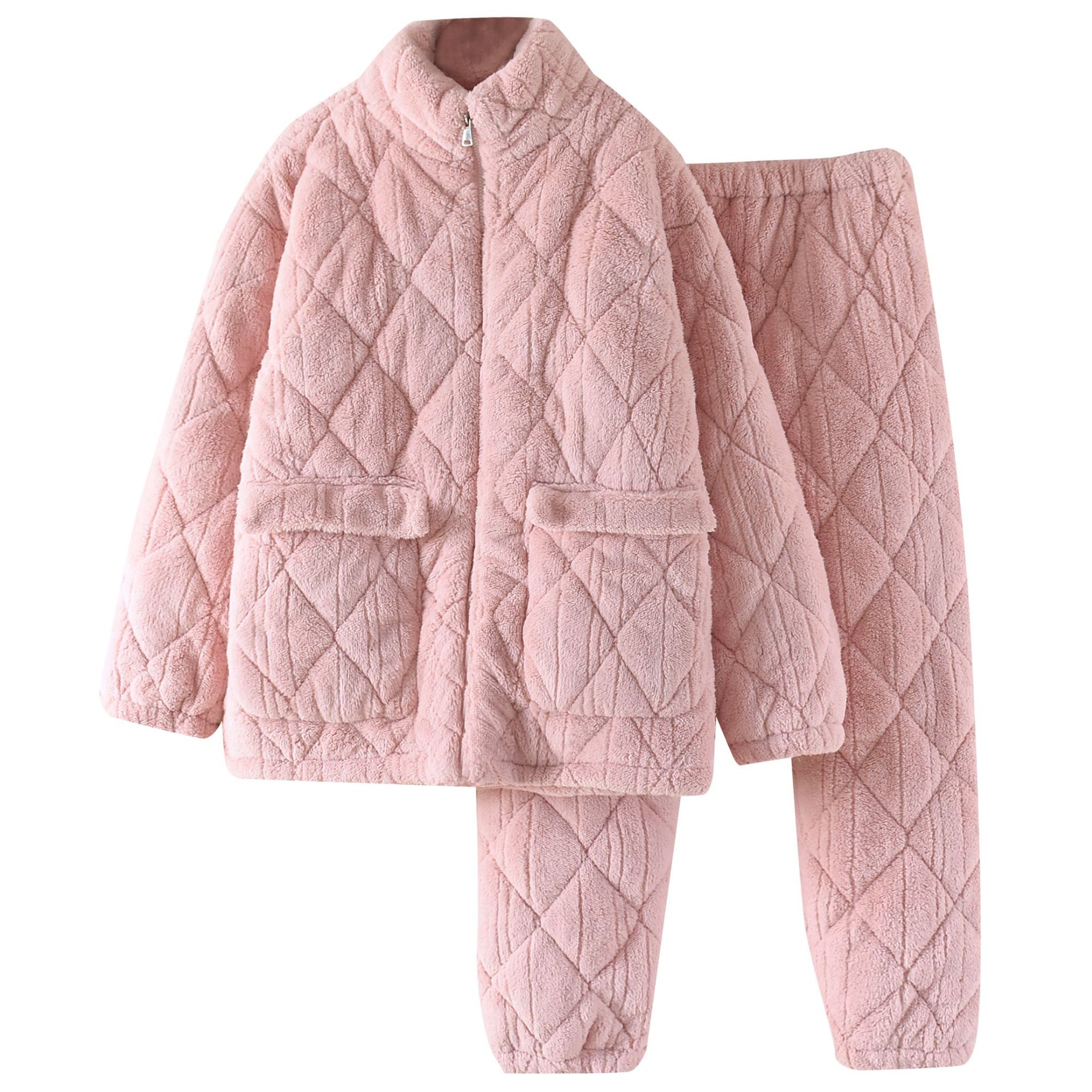 B577-Air cotton pajamas women autumn and winter interlayer thickened new simple plus size can be worn outside home clothes suit