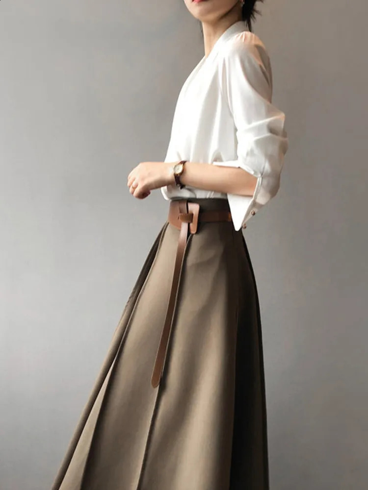 Fashion Casual Satin Sag Cross Collar Women Tops Elegant Solid Color Longsleeved Shirt Womens Clothing Sales 250121