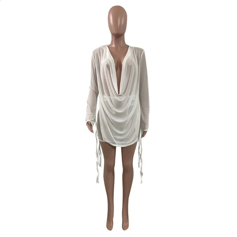 Bandage Mesh Two Piece Set Women Skirt Suit 250120