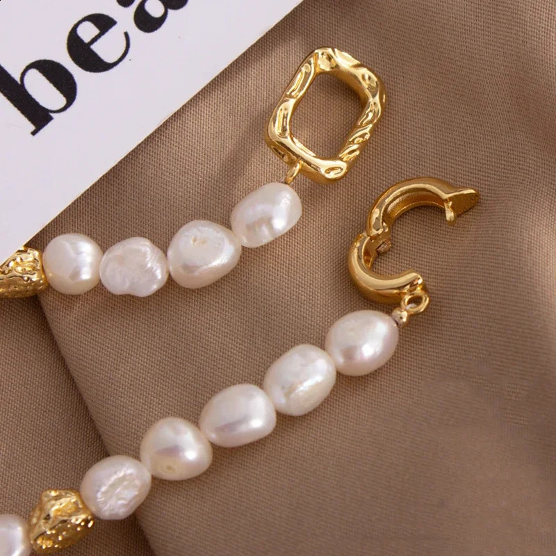 Natural Baroque Freshwater Pearl Bracelet Elegant Gold Color Charms Bangles for Women Personality Jewelry 250121