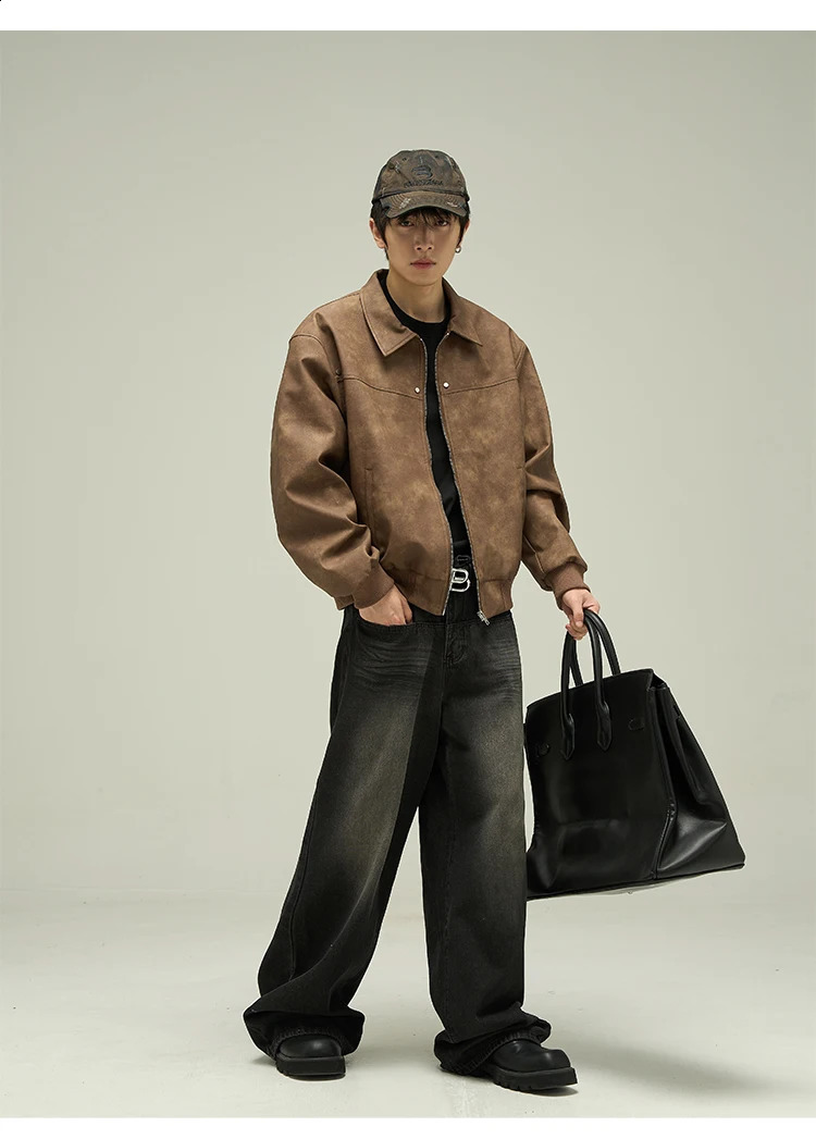 Retro American Jackets Man Street Casual Suede Bomber Coats Autumn Zipper Handsome Outwear Hip Hop Cropped Lapel Jacket y2k 250206