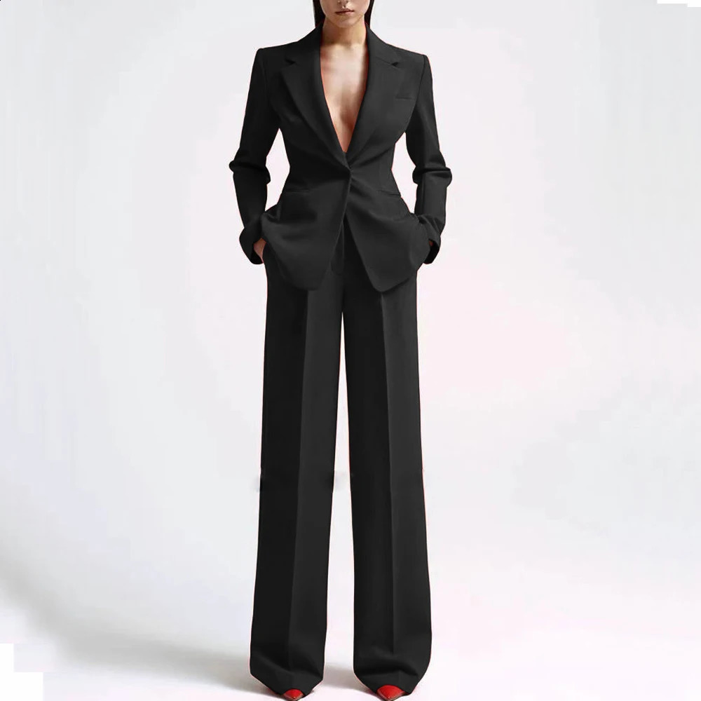 Formal Women Suits Office Slim Fit Ladies 2 Pcs BlazerPants Set Blazer Lady Business Work Wear Party Dress Trouser With Pocket 250206