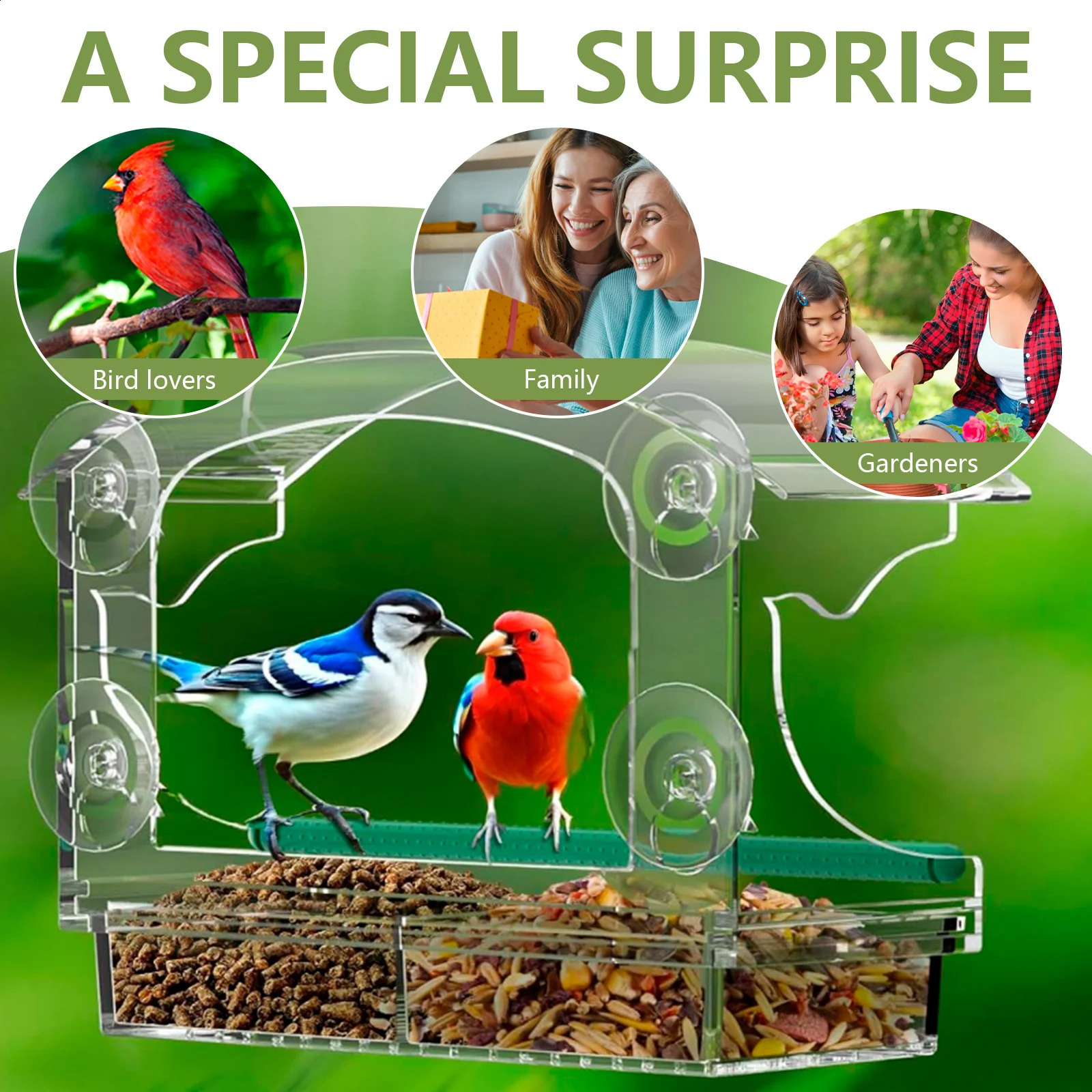 Acrylic Window Bird Feeder Clear Bird House With Suction CupsRemovable Tray and Perch Weatherproof Outdoor Bird Food Container 250121
