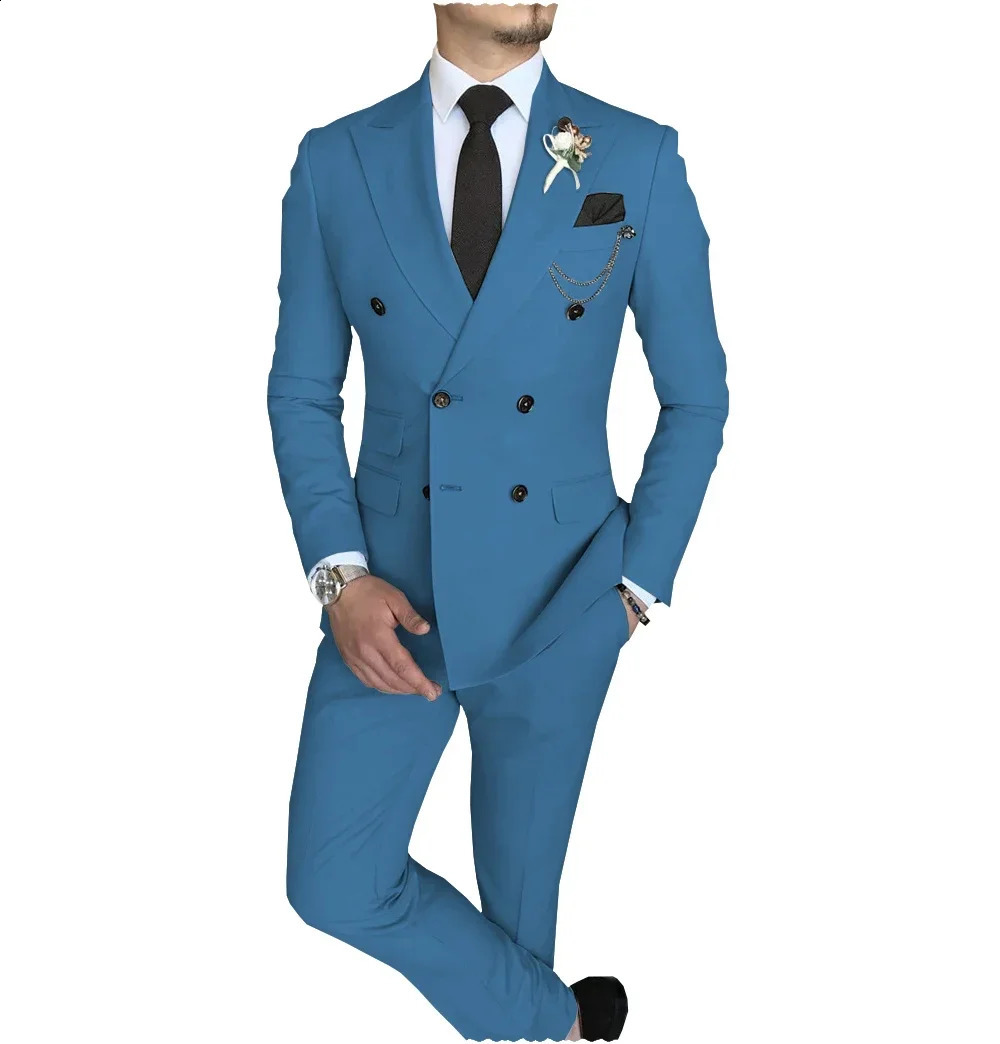 Mens Suit 2 Piece Double Breasted Lapel Jacket Business Casual Slim Fit Wedding For Men BlazerPants 250121