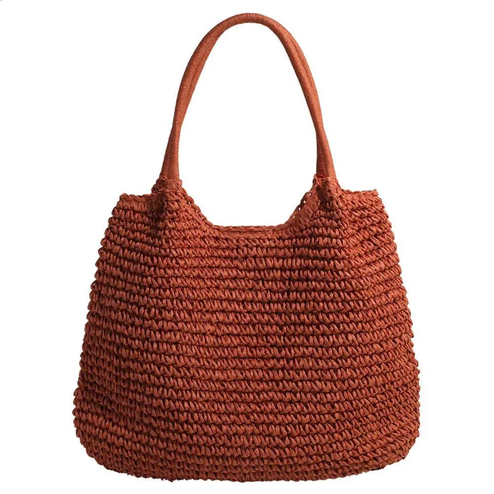 Large Capacity Weaving Underarm Bag Summer Straw Crochet Women Tote Handbag Hasp Closure Retro Beach Shoulder Bag Daily Bag 250206