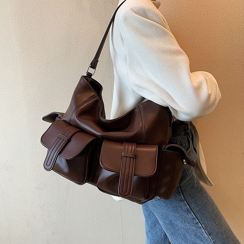 Bag Women's Shoulder 2025 Winter PU Texture Large Capacity Crossbody Double Pocket Armpit Bag