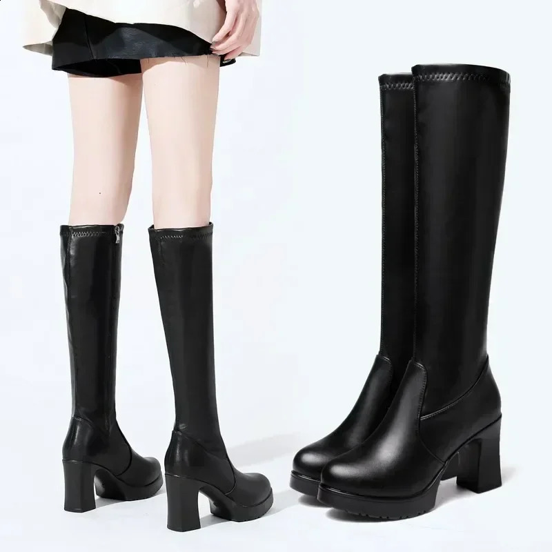 Fashion Shoes for Women Side Zipper Womens Boots Winter Pointed Toe Plush Fleece Warmth Solid High Tube Knight 250117