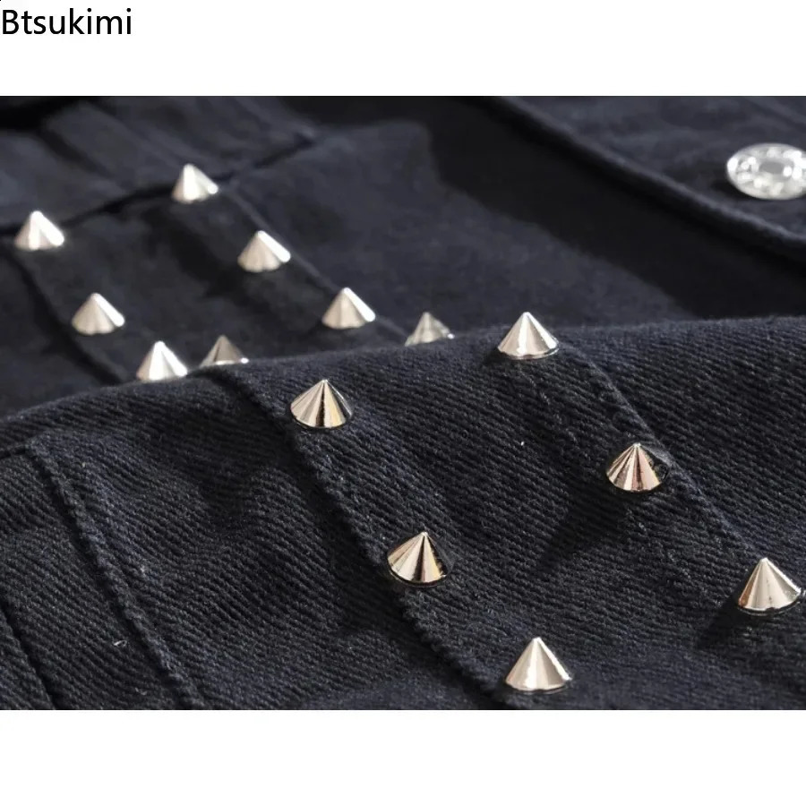 Plus Size 5XL 6XL Mens Denim Vest Punk Rock Rivet Cowboy Black Jeans Waistcoat Fashion Men Motorcycle Sleeveless Jeans Jacket 250206