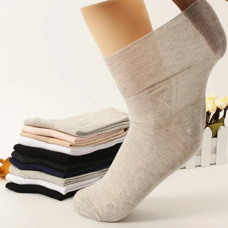 10pcs=5 Pairs High Elasticity Prevent Varicose Veins Socks Women Mens Diabetics Patients Cotton Loose Plus Size Prue Color Socks 250121